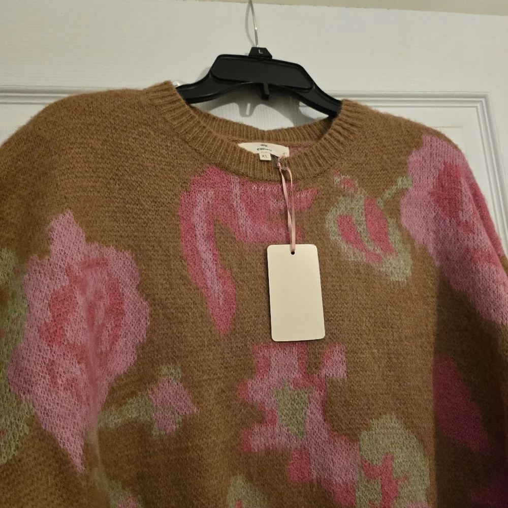 ENTRO Brown Floral Sweater  Size XL-- Brand New With Tags - Picture 4 of 9
